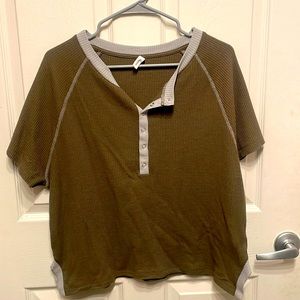 Olive green/grayish blue trim boxy shirt